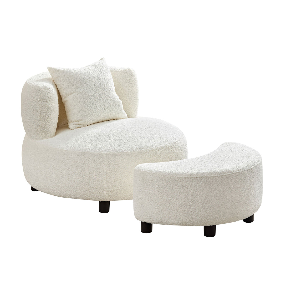 Modern Chair, Single Teddy Fabric Sofa Chair with Ottoman Foot Rest