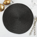 Fennco Styles Modern Everyday Textured Placemats 15 Inches Round, Set of 4 – Black Woven Table Mats for Home, Dining Room Décor, Banquets, Indoor & Outdoor and Special Events