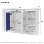Wall-Mounted Mirror Cabinet with Adjustable Shelf and Open Shelves - White or Blue