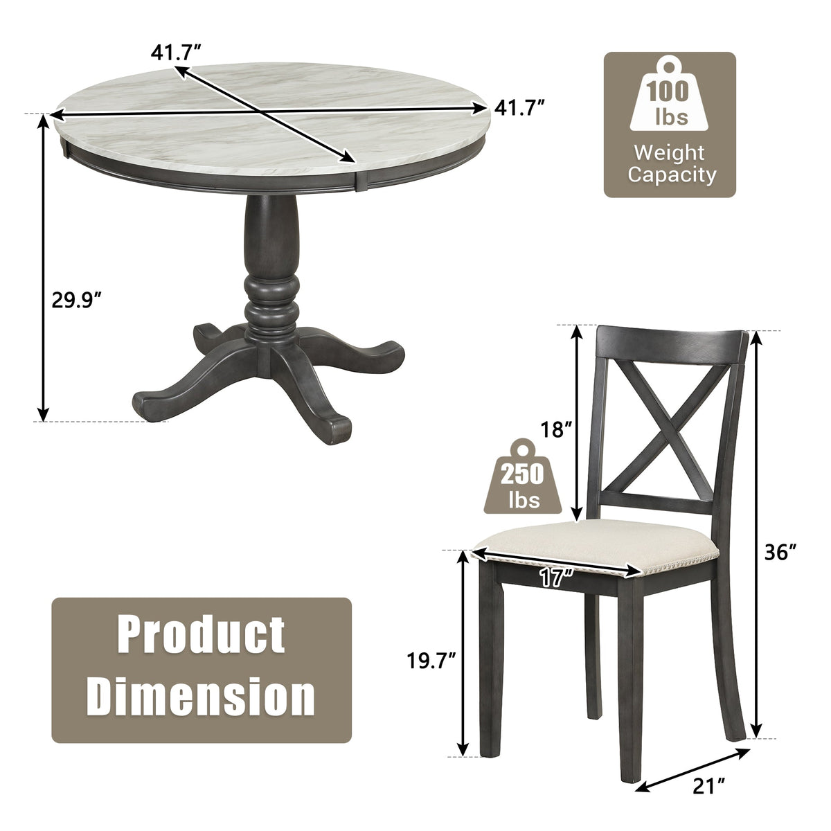 Orisfur 5 Pieces Dining Table and Chairs Set for 4