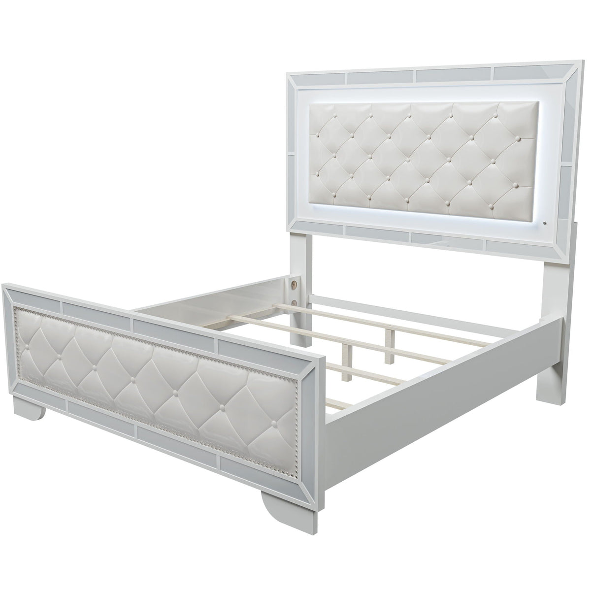 3 Piece Bedroom Set with LED Bed and 2 Nightstands - Beige