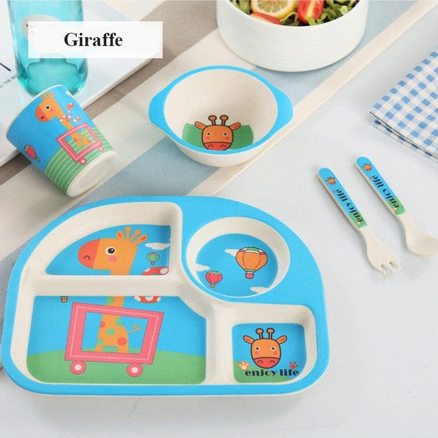 5pcs/set Baby Dinnerware Bamboo Fiber Children Tableware Set