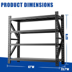 Heavy Duty 4 Shelf Garage Shelving Unit with Adjustable Steel Frame - Black