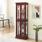 Lighted Curio Cabinet with Adjustable Shelves and Mirrored Back Panel - Dark Brown, Dark Red, Light Brown