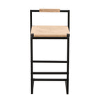 Set of 2 Bar Stools with Back Paper Rope Woven Counter Height