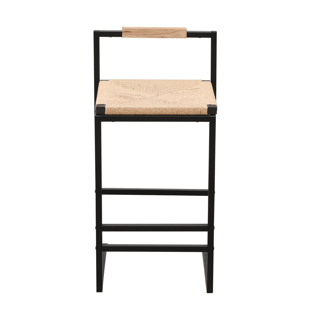 Set of 2 Bar Stools with Back Paper Rope Woven Counter Height