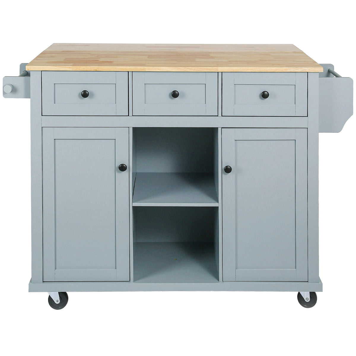 Kitchen handcart with rubber wood leaf countertop, storage cabinet