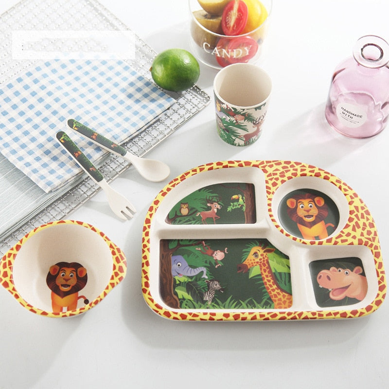 5pcs/set Baby Dinnerware Bamboo Fiber Children Tableware Set
