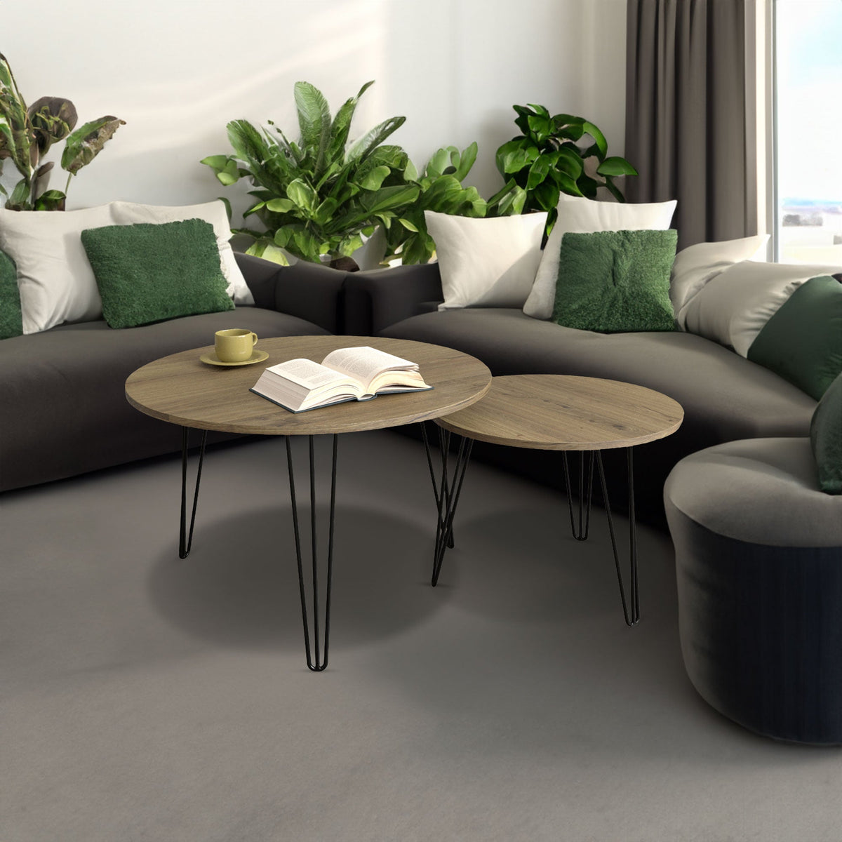 27.56'' Round Nesting Coffee Table Set of 2, Circular Nesting End Table Set