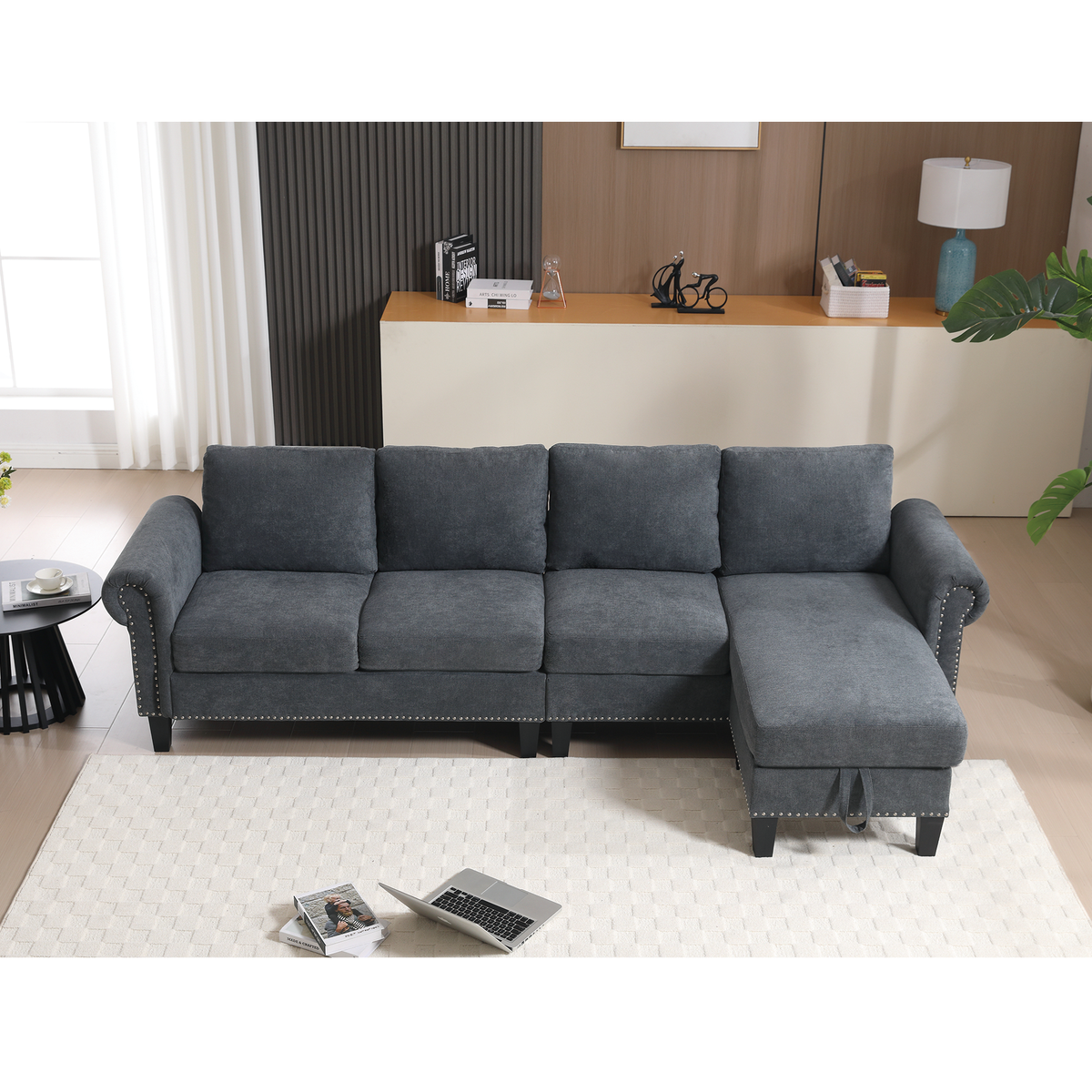 Convertible Sectional Sofa with Storage,L-shaped sofa Modern Linen Fabric