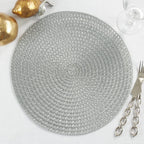 Fennco Styles Modern Everyday Textured Placemats 15 Inches Round, Set of 4 – Black Woven Table Mats for Home, Dining Room Décor, Banquets, Indoor & Outdoor and Special Events