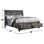 Panel 3 Piece Bedroom Set with Nightstands - Dark Gray or Dark Brown