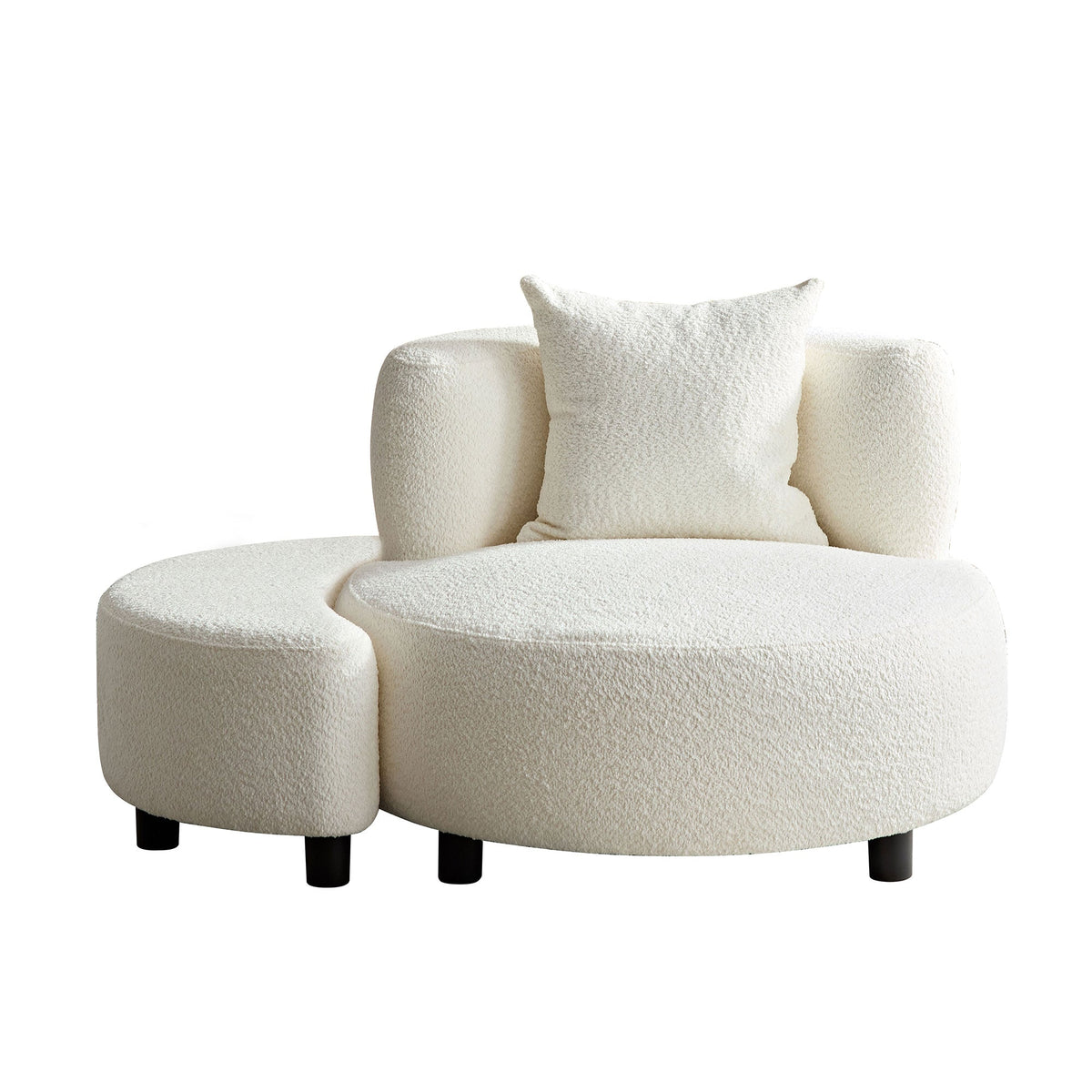 Modern Chair, Single Teddy Fabric Sofa Chair with Ottoman Foot Rest