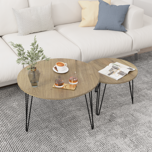 27.56'' Round Nesting Coffee Table Set of 2, Circular Nesting End Table Set