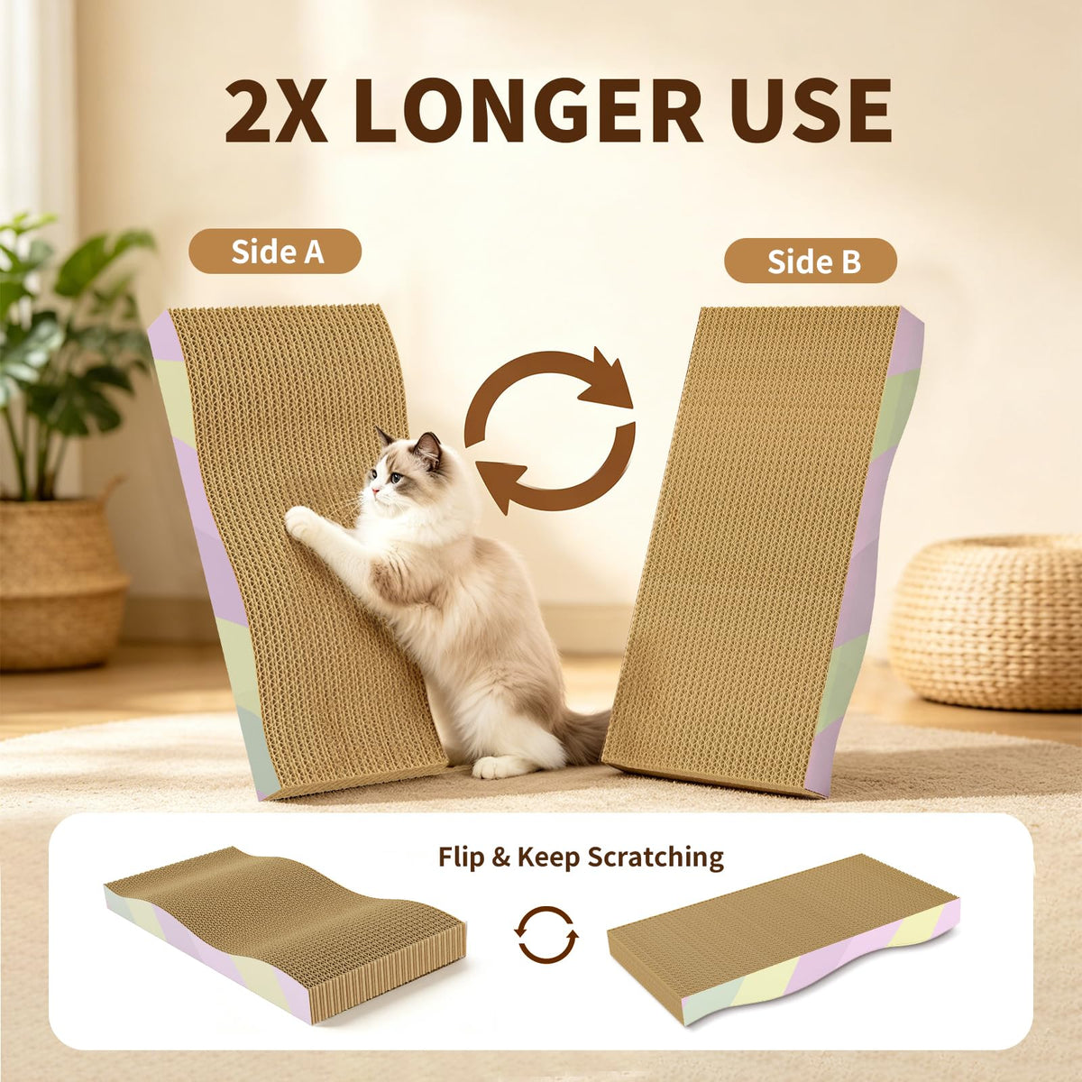 Cat Scratching Board 2-Pack, Reversible Cat Scratcher Pad