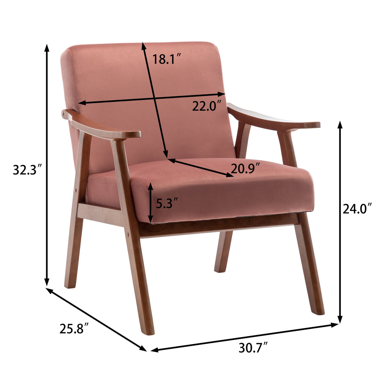 Mid-Century Modern Chair, Living Room Chair with Solid Wood Frame, Accent Chair Extra-Thick Backrest,