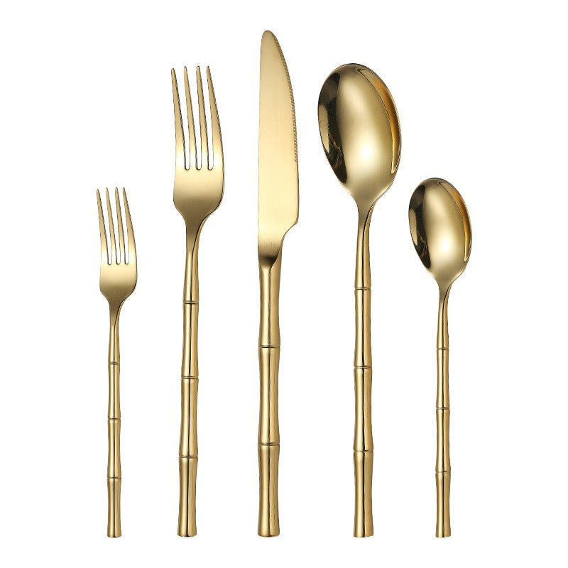 Thickened bamboo 304 stainless steel tableware knife, fork, and spoon set