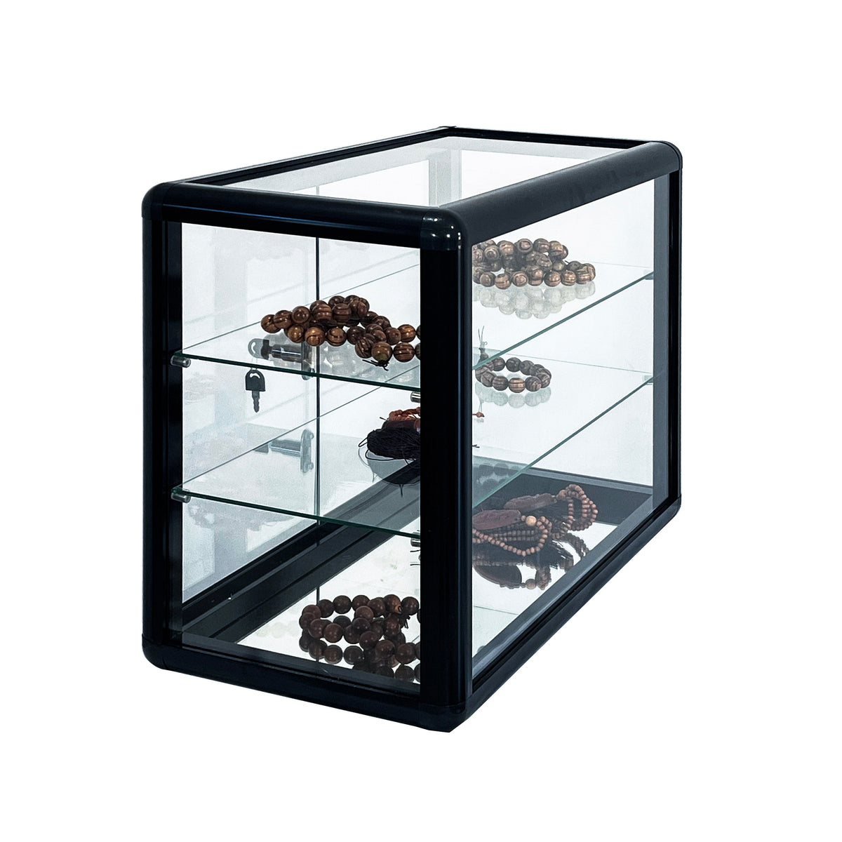 Tempered glass counter top display cabinet with sliding glass door and lock, standard aluminum frame