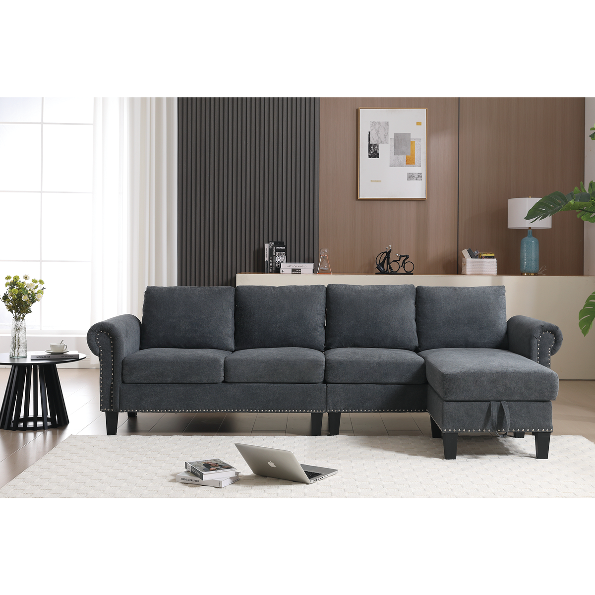 Convertible Sectional Sofa with Storage,L-shaped sofa Modern Linen Fabric