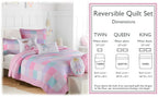 Angelina Pink Floral Dot Print Patchwork Cotton Reversible Quilt Bedding Set