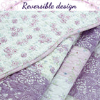 Love of Lilac Lavender Floral Real Patchwork Purple Scalloped Cotton 3-Piece Reversible Quilt Bedding Set