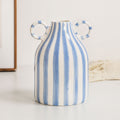 Hand drawn dual ear striped niche ceramic vase dining table flower arrangement ornament