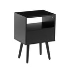15.75" Rattan End table with drawer and solid wood legs Modern nightstand