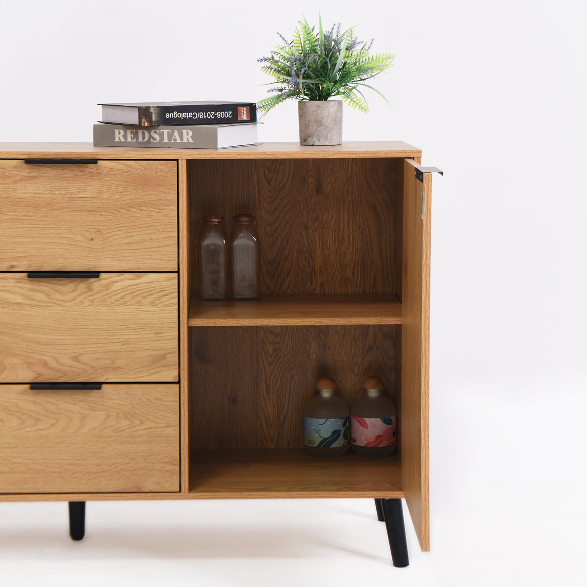 Side panel buffet cabinet with storage room
