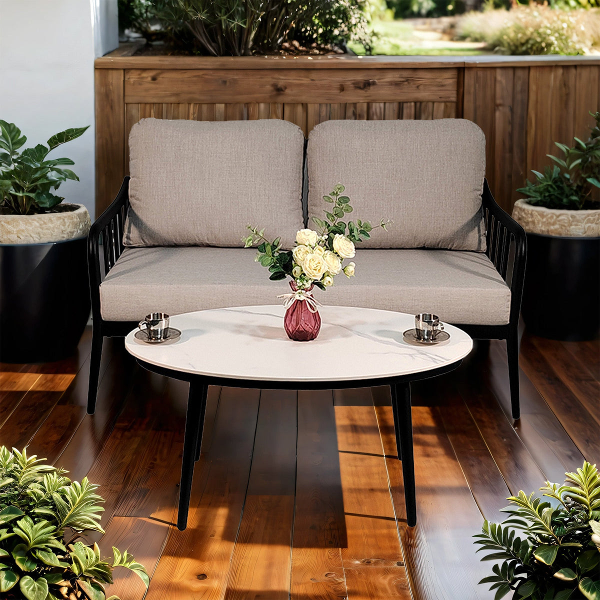 2PC Outdoor Aluminum Patio Furniture Modern Loveseat Sofa