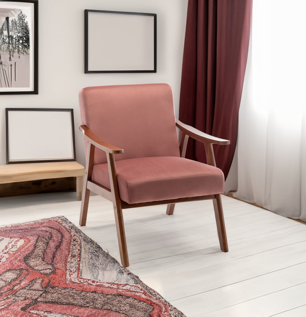 Mid-Century Modern Chair, Living Room Chair with Solid Wood Frame, Accent Chair Extra-Thick Backrest,