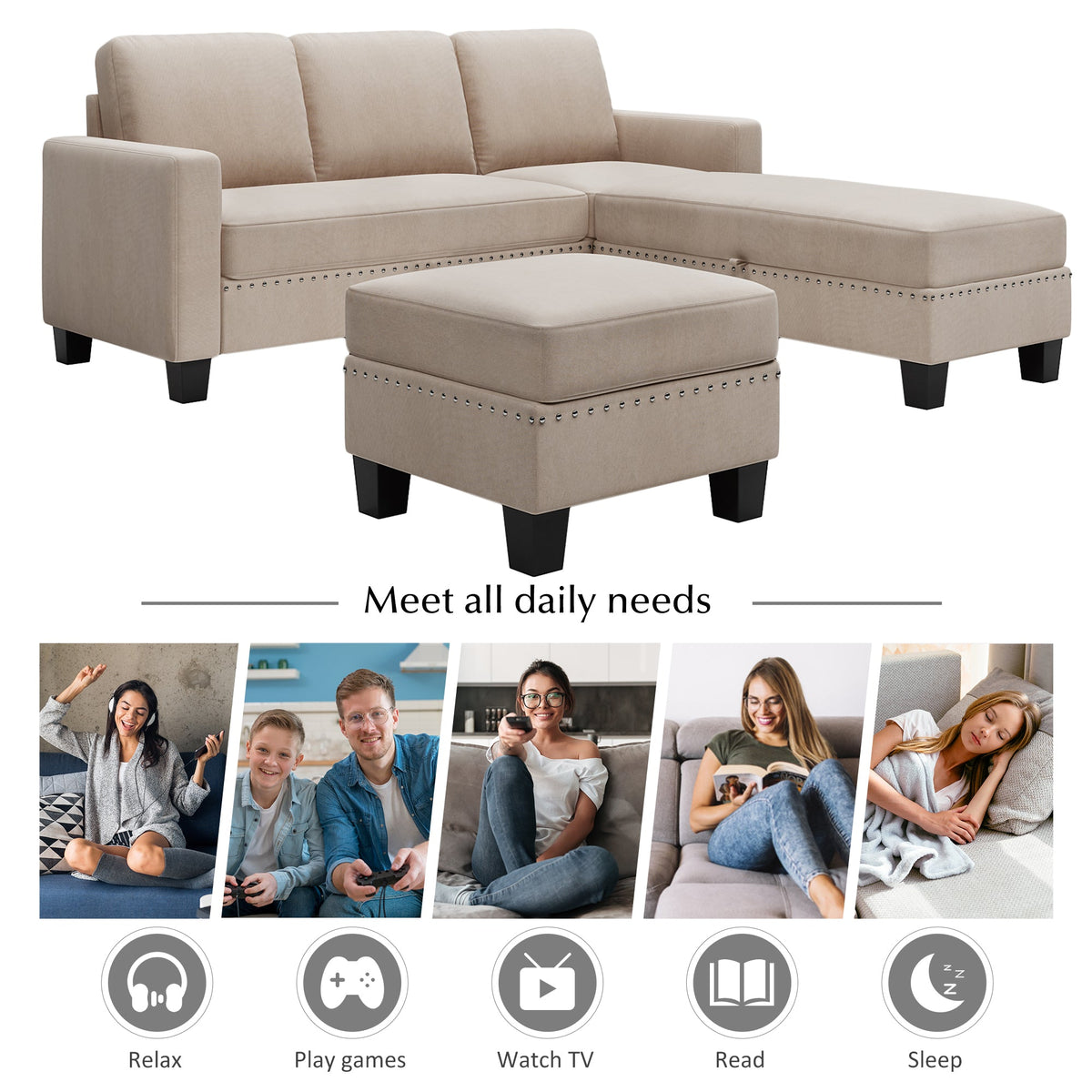 [New] [VIDEO provided] 81.1*76.3*35" Reversible Sectional Couch with Storage