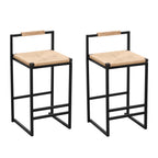 Set of 2 Bar Stools with Back Paper Rope Woven Counter Height