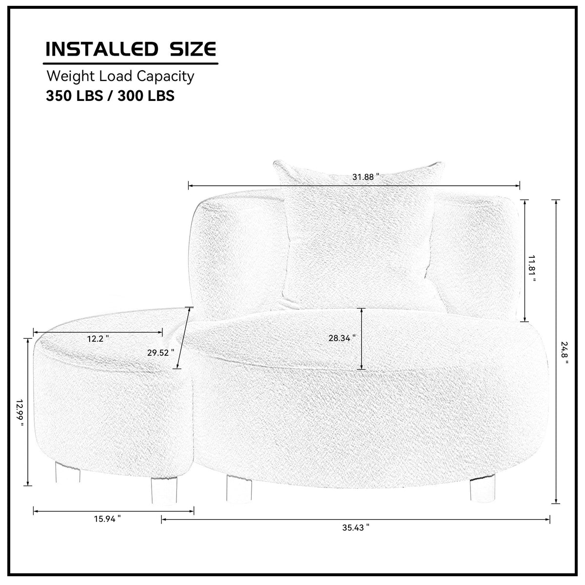 Modern Chair, Single Teddy Fabric Sofa Chair with Ottoman Foot Rest
