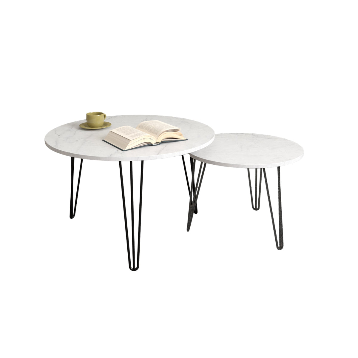 27.56'' Round Nesting Coffee Table Set of 2, Circular Nesting End Table Set
