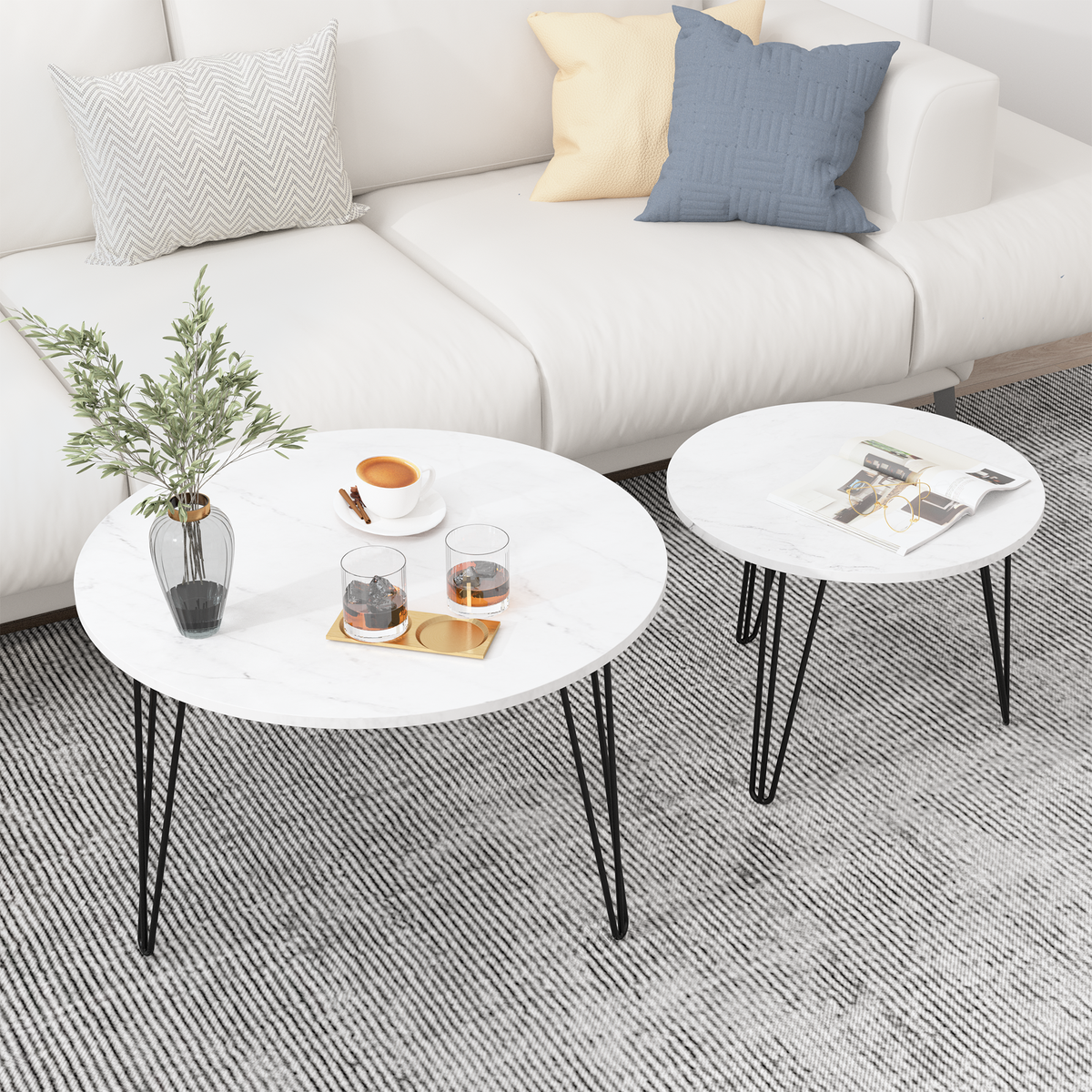 27.56'' Round Nesting Coffee Table Set of 2, Circular Nesting End Table Set