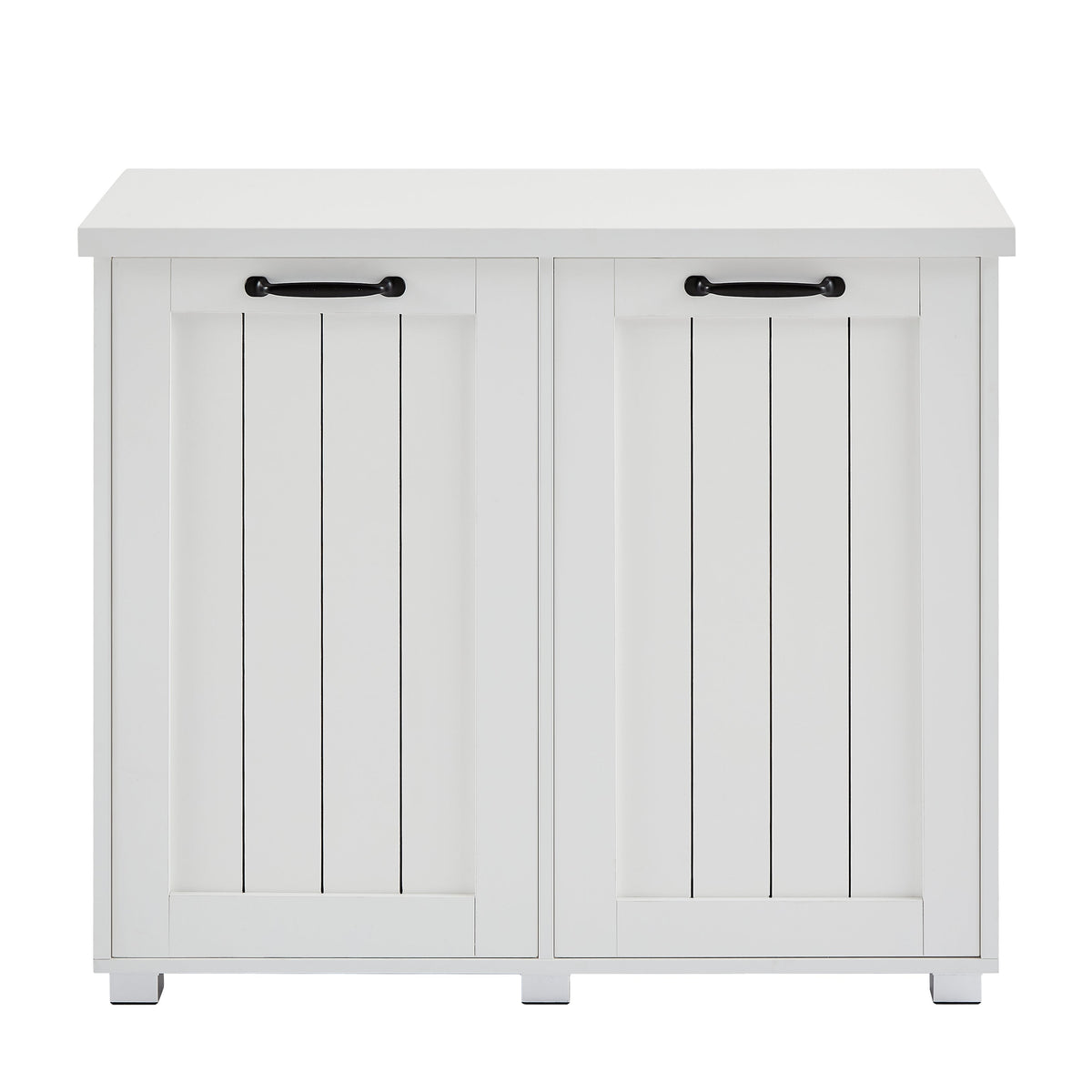 Two room inclined garbage bin, anti pet kitchen garbage bin with cutting board, independent laundry sorting cabinet, white