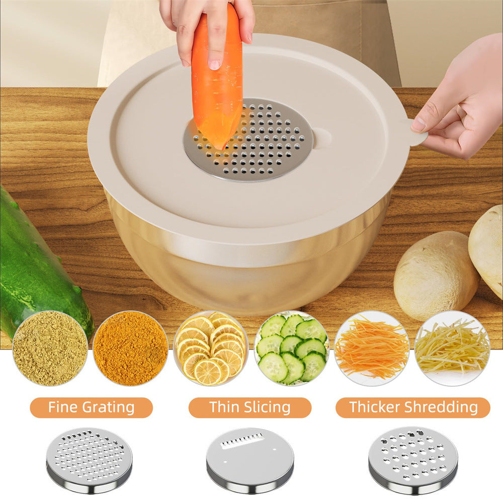 Stainless Steel Mixing Bowl with Lid, Thickened, Multi-functional: Beating, Grating, Stirring, Baking, Salad, Dough Making