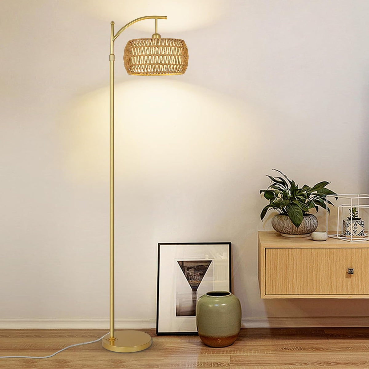Arc Floor Lamp with 3 Color Temperatures, LED Gold Floor Lamp with Remote