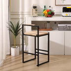 Set of 2 Bar Stools with Back Paper Rope Woven Counter Height