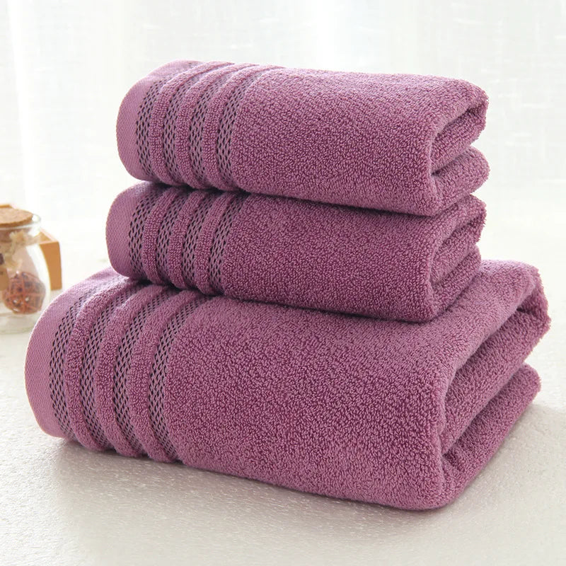 New Stripe Cotton Towel Bath Towel of Three Sets Solid Color