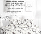 DaDa Bedding Yellow Hummingbird Duvet Cover, Sheets & Valance Set