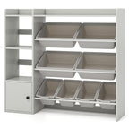 Kids Toy Storage and Bookshelf with Open Shelves and Single-door Cabinet