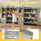Kids Toy Storage and Bookshelf with Open Shelves and Single-door Cabinet