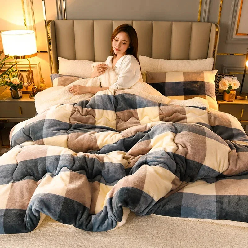 Winter Bedding Thick Quilt Blanket Thickened Warm Flannel Fleece Comforter