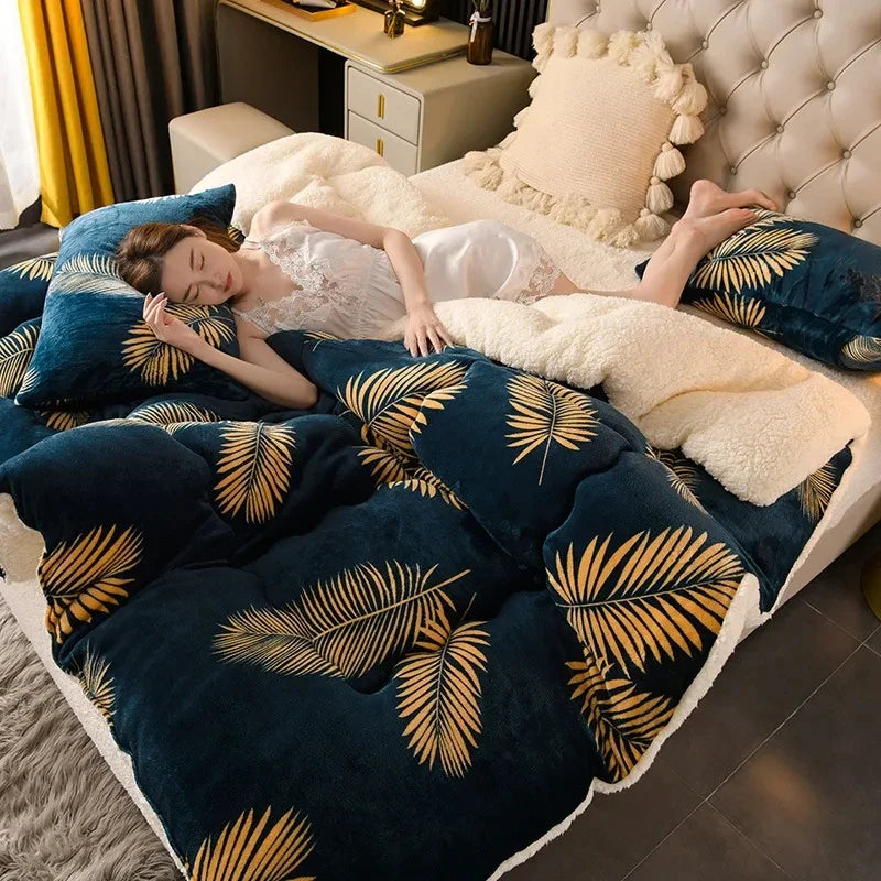 Winter Bedding Thick Quilt Blanket Thickened Warm Flannel Fleece Comforter