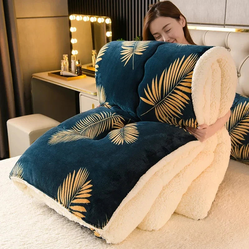 Winter Bedding Thick Quilt Blanket Thickened Warm Flannel Fleece Comforter