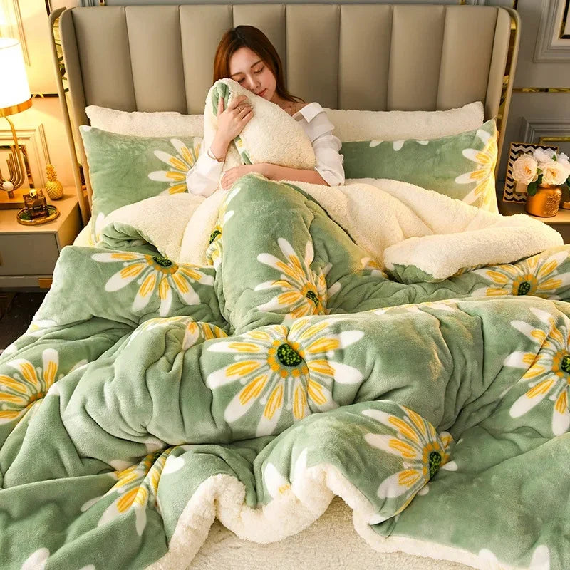 Winter Bedding Thick Quilt Blanket Thickened Warm Flannel Fleece Comforter