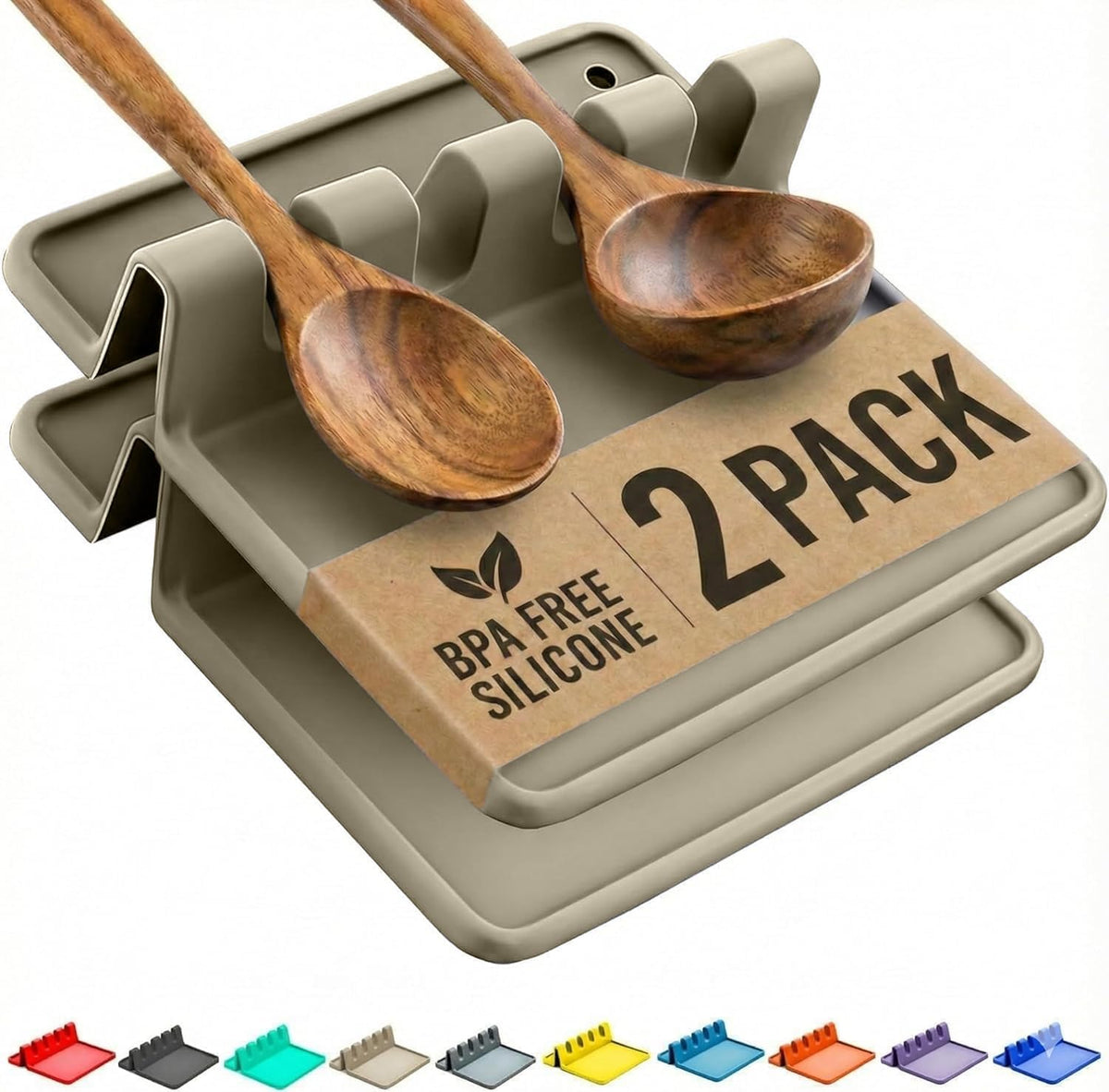 2 Pack Silicone Spoon Rest for Stove Top Kitchen Spoon Holder Set
