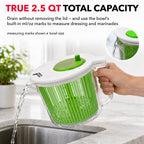 Cooler Kitchen Small Salad Spinner — Mini Lettuce Spinner and Dryer with Measuring Cup Bowl — Compact Veggie & Fruit Washer, Salad Dryer Spinner — Dishwasher Safe, BPA-Free