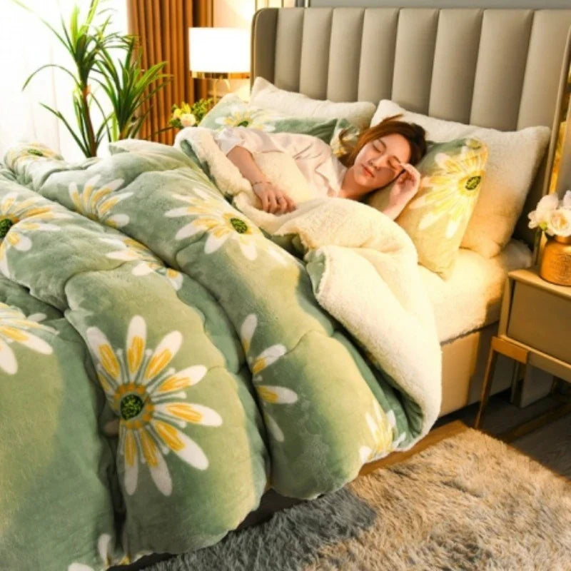 Winter Bedding Thick Quilt Blanket Thickened Warm Flannel Fleece Comforter